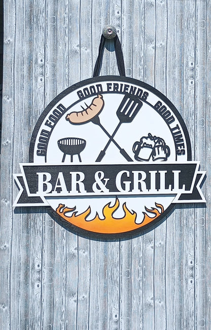 Bar & Grill Sign for Patio, Backyard & Outdoor Kitchen Decor