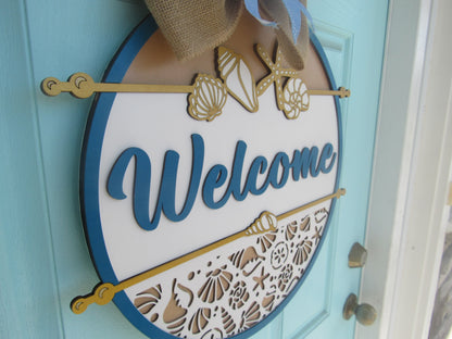 Beach Welcome Sign Door Hanger - Seashells & Starfish
