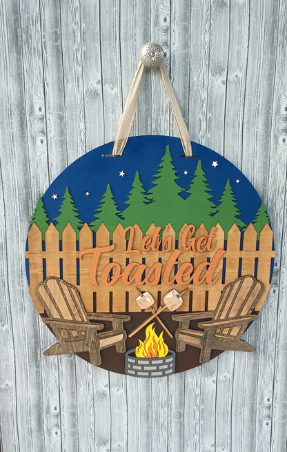 Lets Get Toasted Funny Camping Door Sign Decor