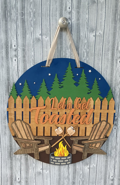 Lets Get Toasted Funny Camping Door Sign Decor