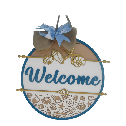 Beach Welcome Sign Door Hanger - Seashells & Starfish