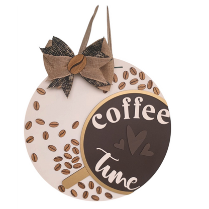 Handcrafted Coffee Bar Sign – Wooden Coffee Time Wall or Door Decor