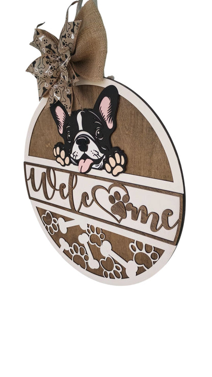 French Bulldog Door Hanger – Dog Welcome Sign for Front Door Decor