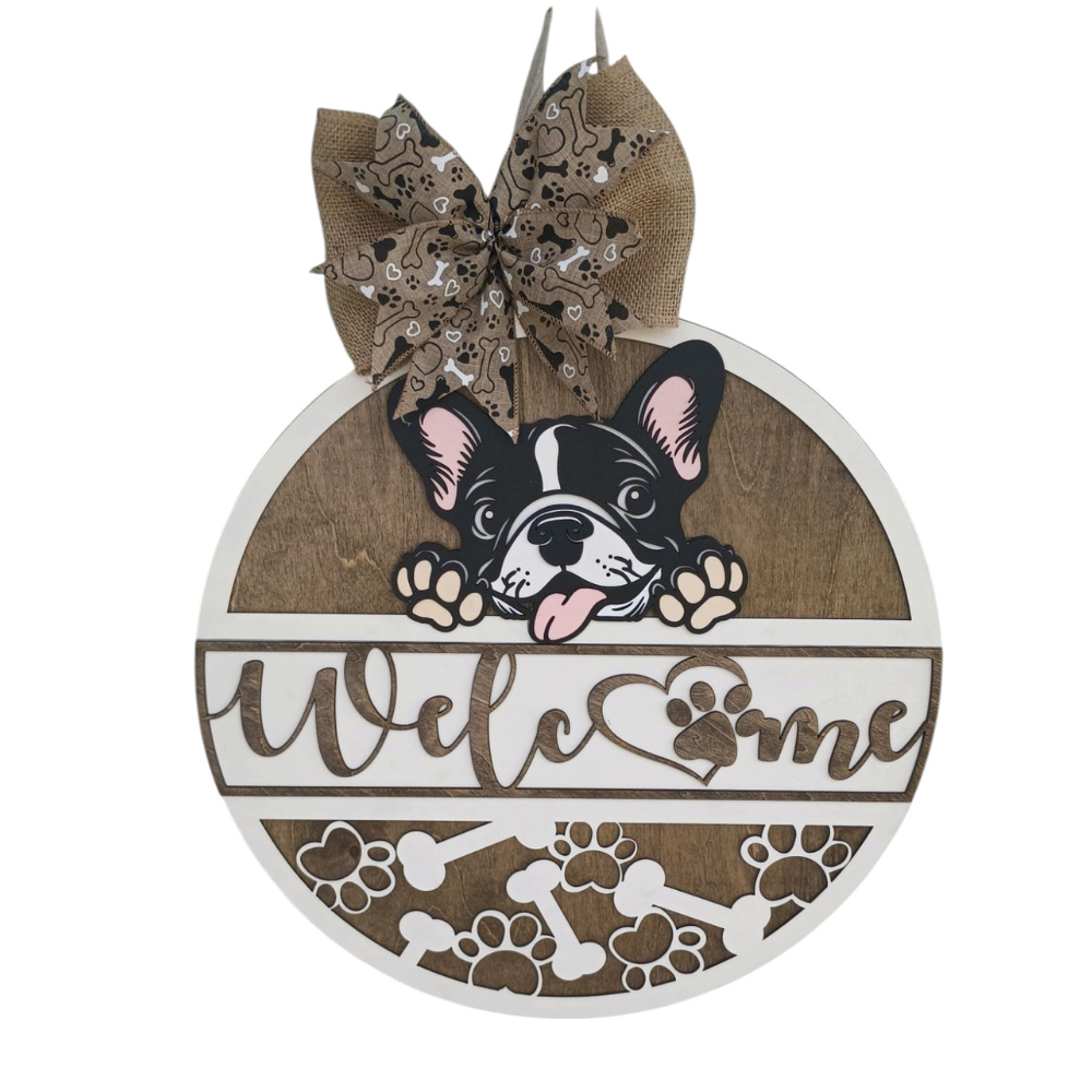 French Bulldog Door Hanger – Dog Welcome Sign for Front Door Decor