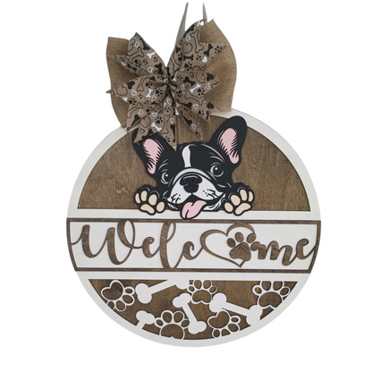 French Bulldog Door Hanger – Dog Welcome Sign for Front Door Decor