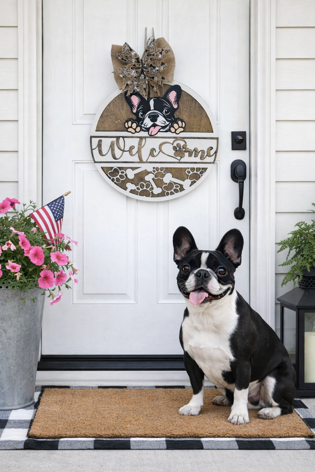 French Bulldog Door Hanger – Dog Welcome Sign for Front Door Decor