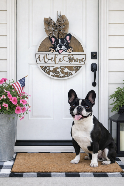 French Bulldog Door Hanger – Dog Welcome Sign for Front Door Decor