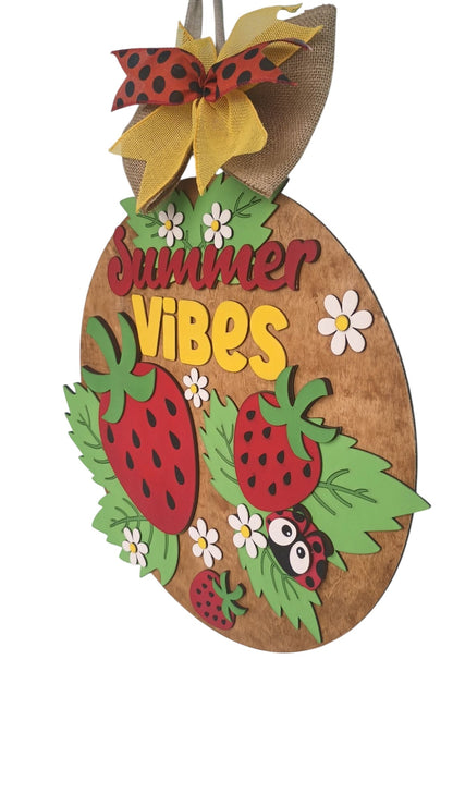Summer Vibes Strawberry Sign - Door Hanger