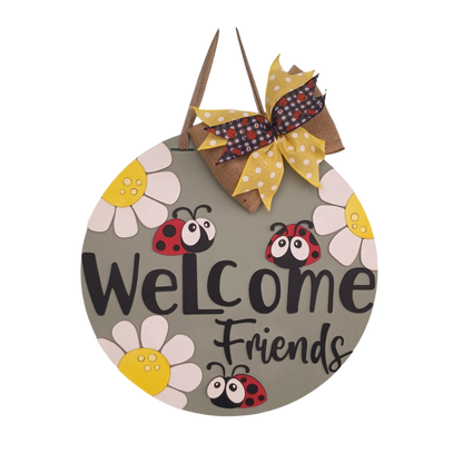 Ladybug Sign – Welcome Friends Door Hanger with Bow