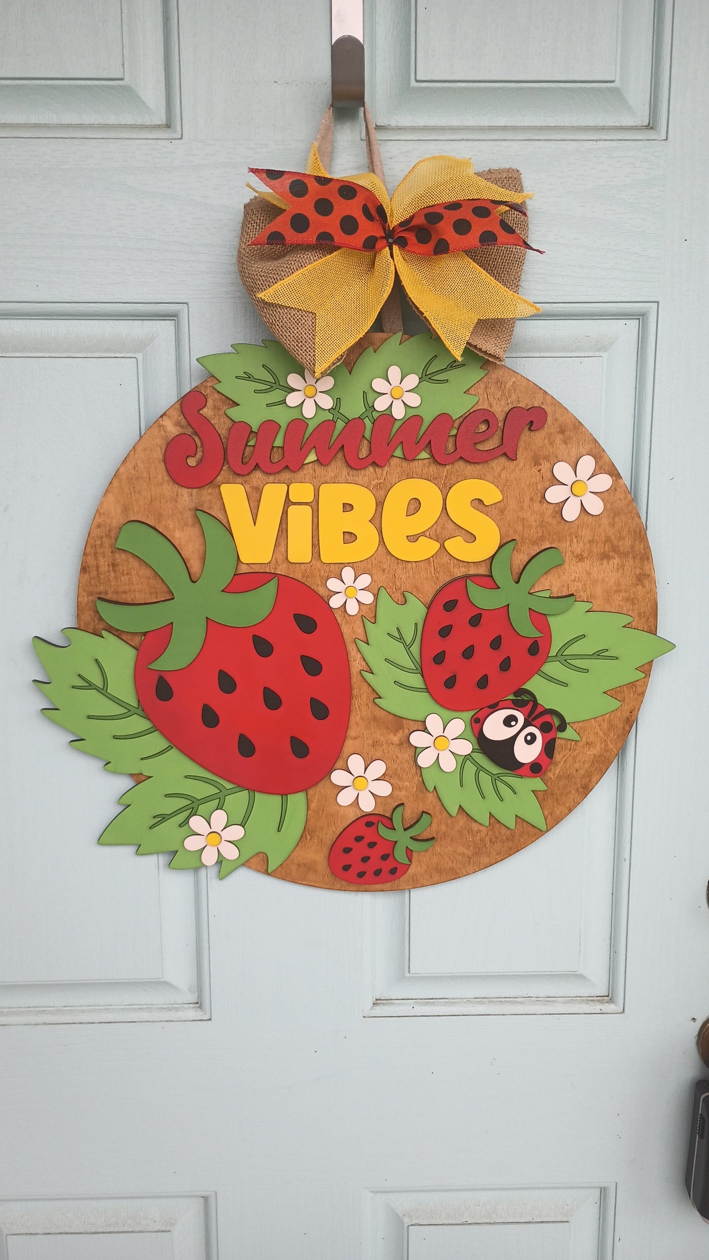 Summer Vibes Strawberry Sign - Door Hanger