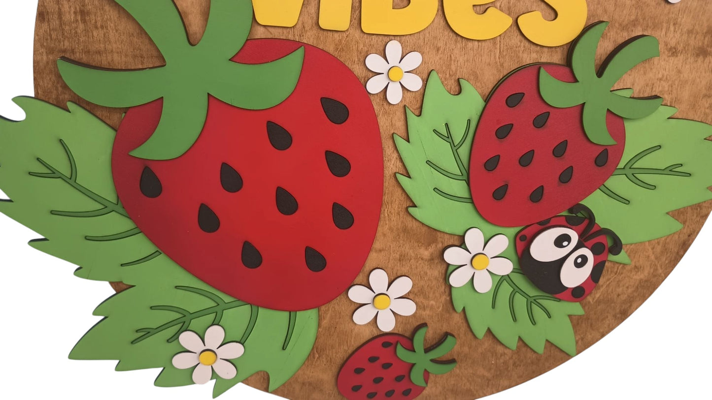 Summer Vibes Strawberry Sign - Door Hanger